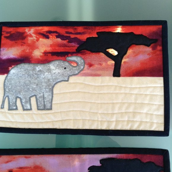 Quilted Mug Rug Lucky Trunk Up Elephant African Serengeti Snack Mats - Picture 5 of 8